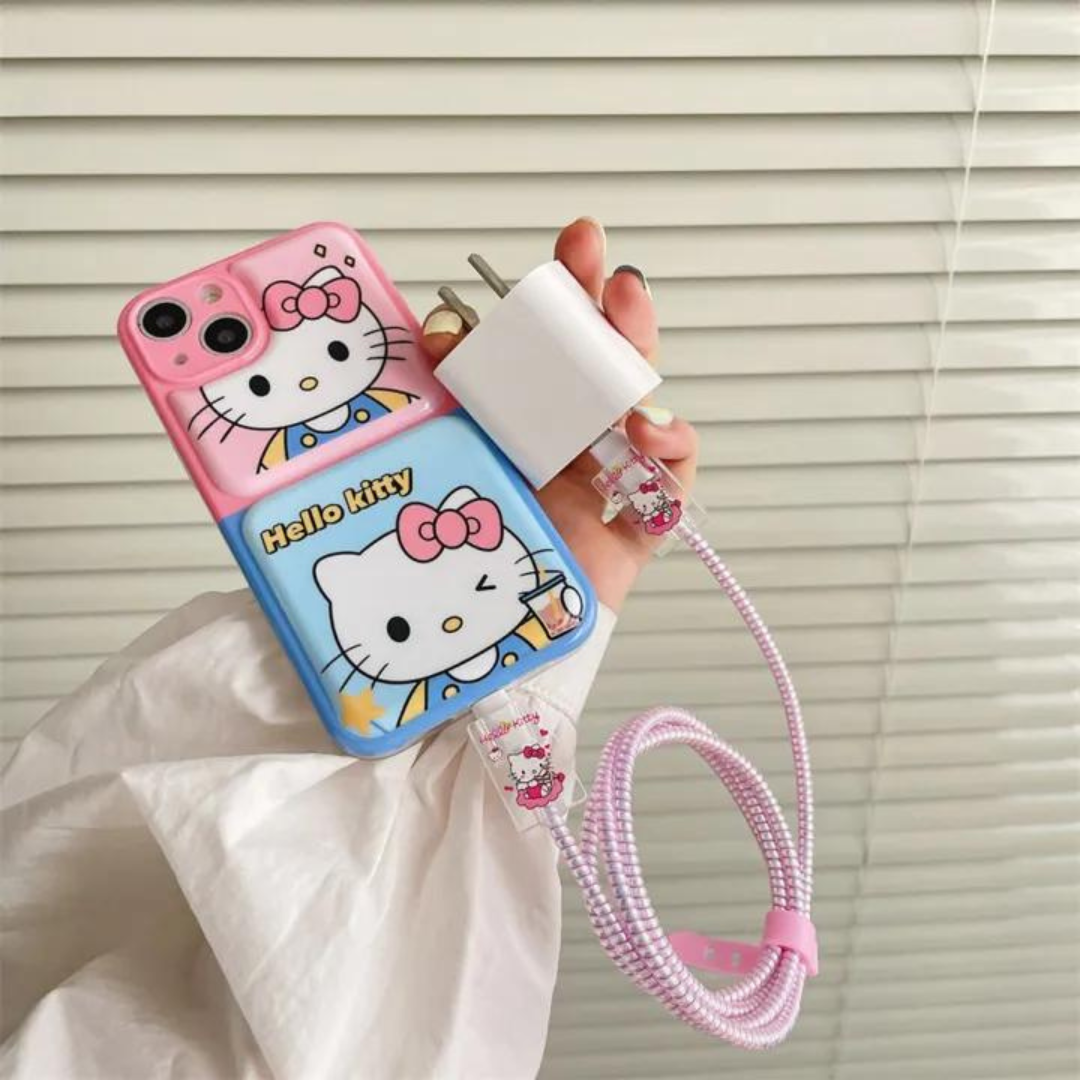 Cable Spring Line Wrap Protector Data Line Cord Tie Cartoon Love Sailor Moon Pokemon Melody Bear Flower Kaws 1 Set Soft TPU Cover for Android Type-C Charger