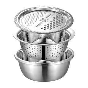 3 In 1 Multifunctional Kitchen Grater Stainless Steel Vegetable Slicer Vegetable Cutter Drain Basket Fruit Drain Basin Set