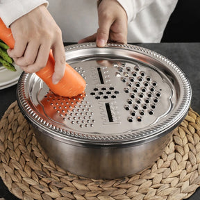 3 In 1 Multifunctional Kitchen Grater Stainless Steel Vegetable Slicer Vegetable Cutter Drain Basket Fruit Drain Basin Set