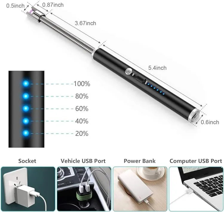 SB Rechargeable Flameless Arc Lighter Flexible and Windproof for Candles, Hiking, Camping, Kitchen, Fireplaces