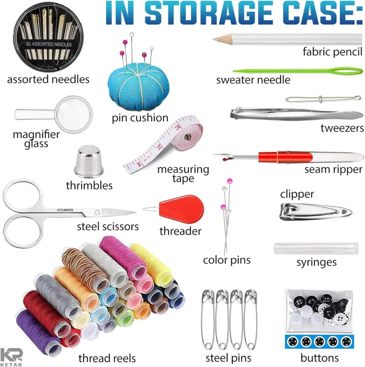 95 PC Portable sewing kit for beginners and professionals including needles, thread, scissors and other essential accessories