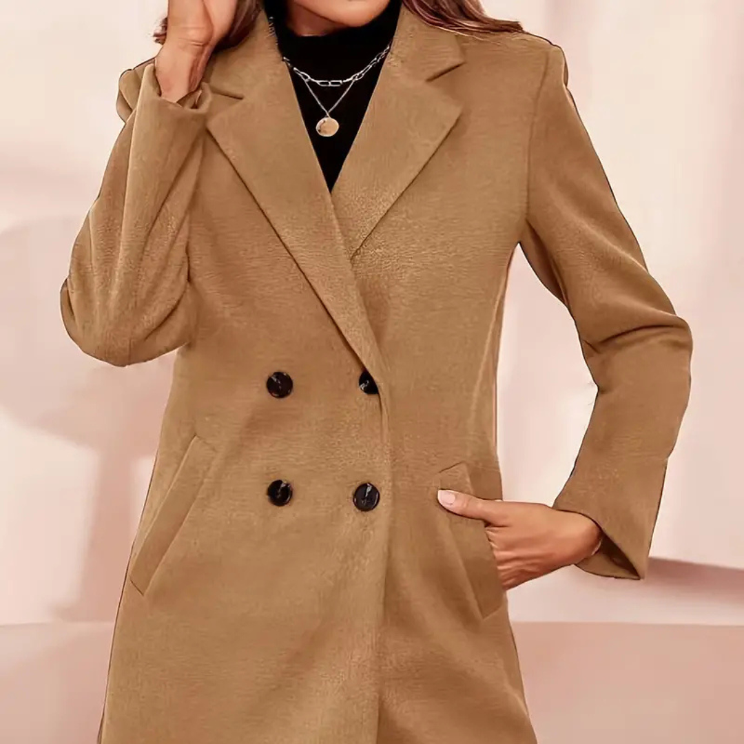 Women'S Casual Solid Color Double-Breasted Coat