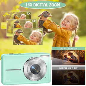 Digital Camera, HD 1080P 44MP Photo Camera, Compact Camera, Mini Digital Cameras, Rechargeable Digital Camera with 16X Digital Zoom for Children, Adults, Girls, Boys, Beginners (Green)