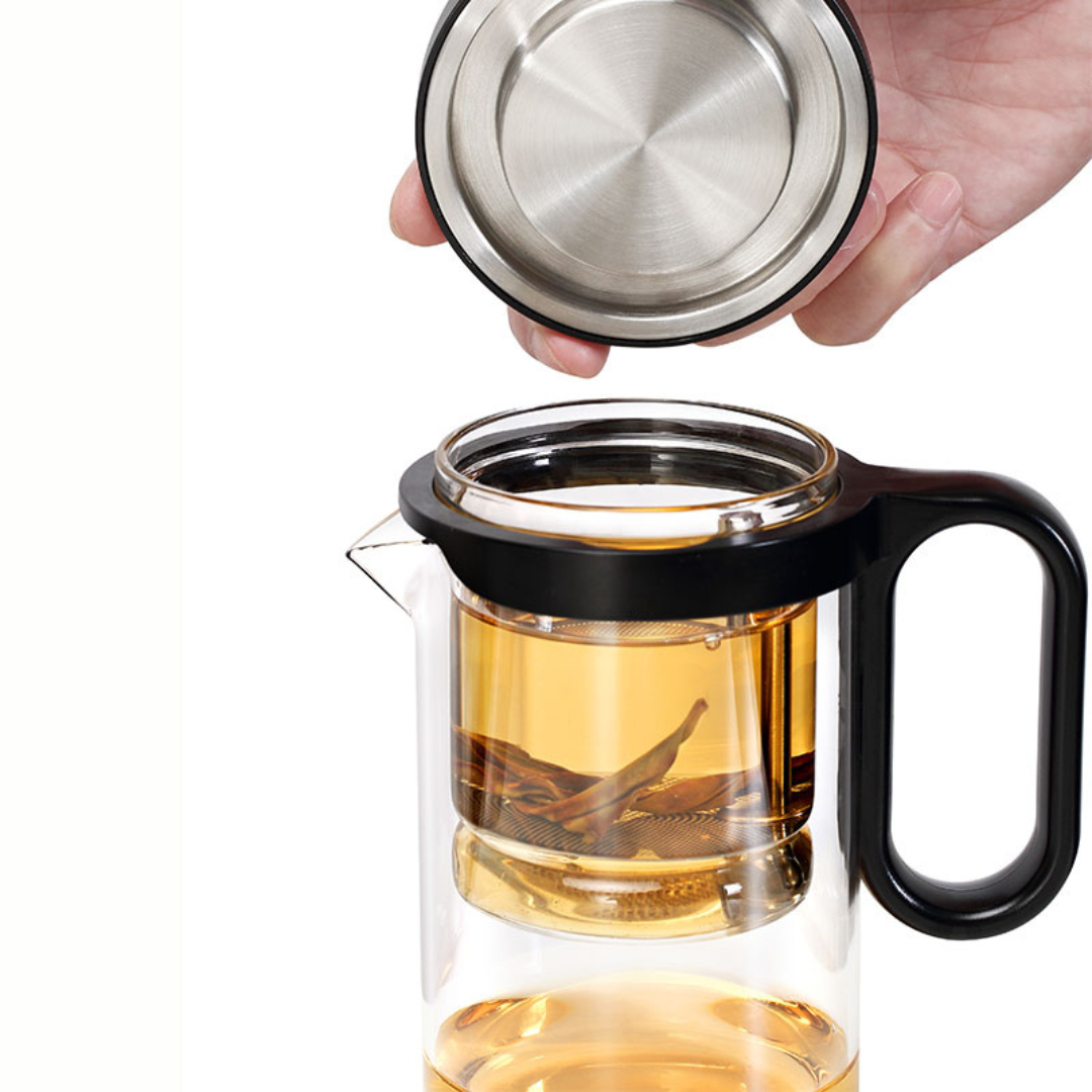 Press Stainless Steel Removable Infuser Tea Pot Magnetic System PC Lid High Borosilicate Glass Teapot With Plastic Handle
