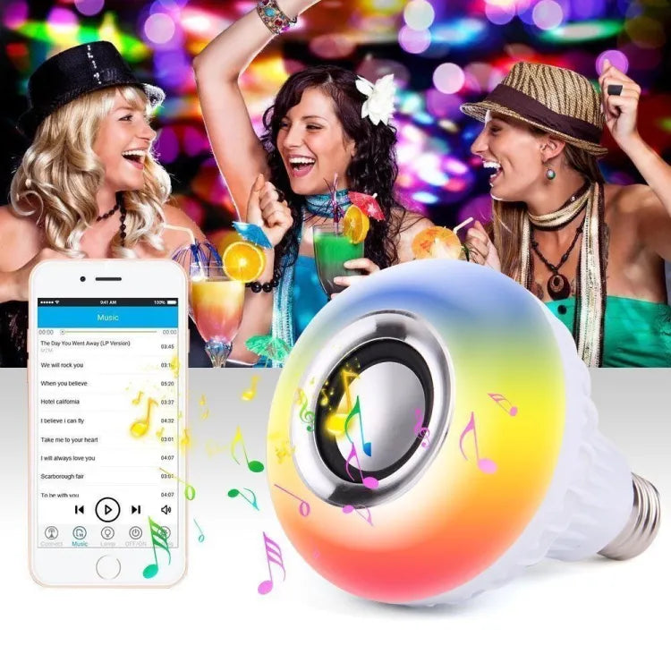 Bluetooth Speaker Bulb Smart LED RGB + Remote Control Wireless Disco Audio Music Multi Color Dimmable Lamp 12W Complete Kit