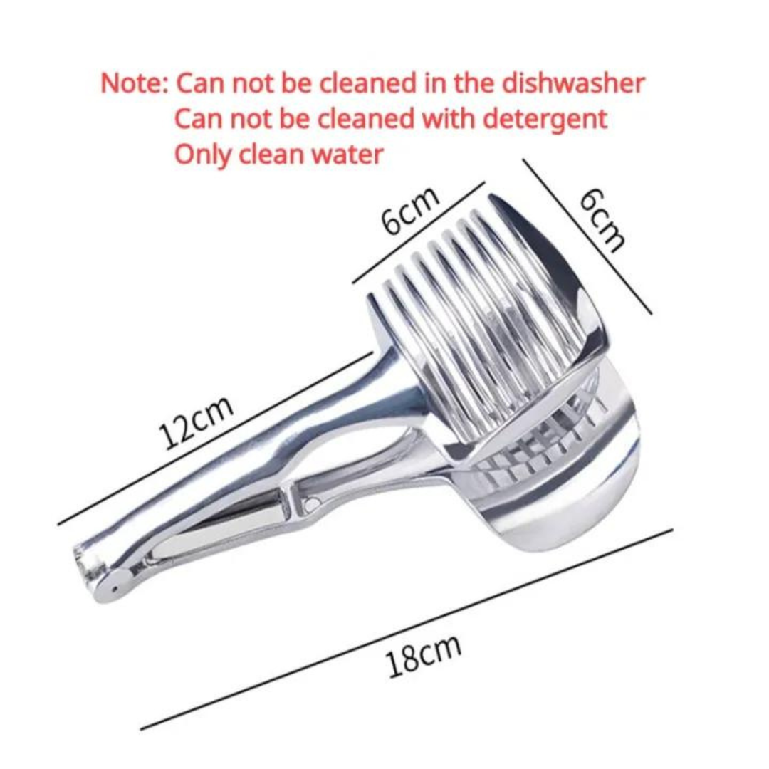 Kitchen Gadgets Handy Stainless Steel Onion Holder Potato Tomato Slicer Vegetable Fruit Cutter Safety Cooking Tools Accessories-green