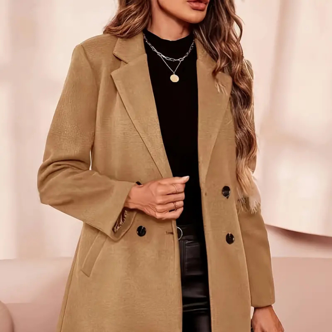 Women'S Casual Solid Color Double-Breasted Coat