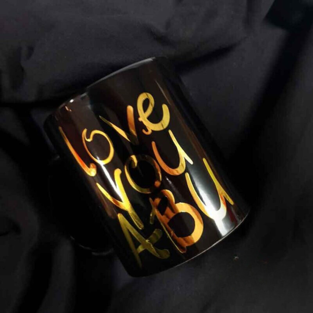 Gold Name Printed Black Mug