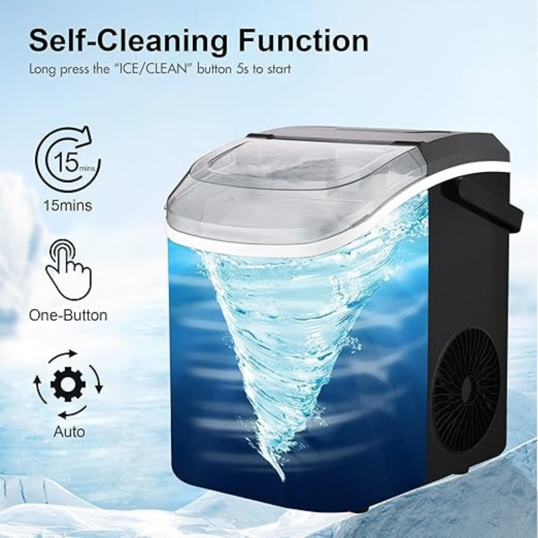 Portable Nugget Ice Maker CounterTop, 33Lbs/24Hrs Chewable Pebble Ice, Auto Self Cleaning, Crushed Pellet Ice Cubes Maker Machine with Handle, Compact Design for Home/Kitchen/Camping/RV