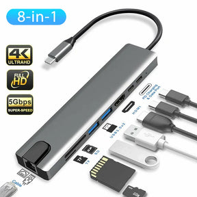 8 IN1 MULTI-PORT TYPE C TO USB C 4K HDMI ADAPTER USB HUB NETFLIX & YOUTUBE SUPPORTED