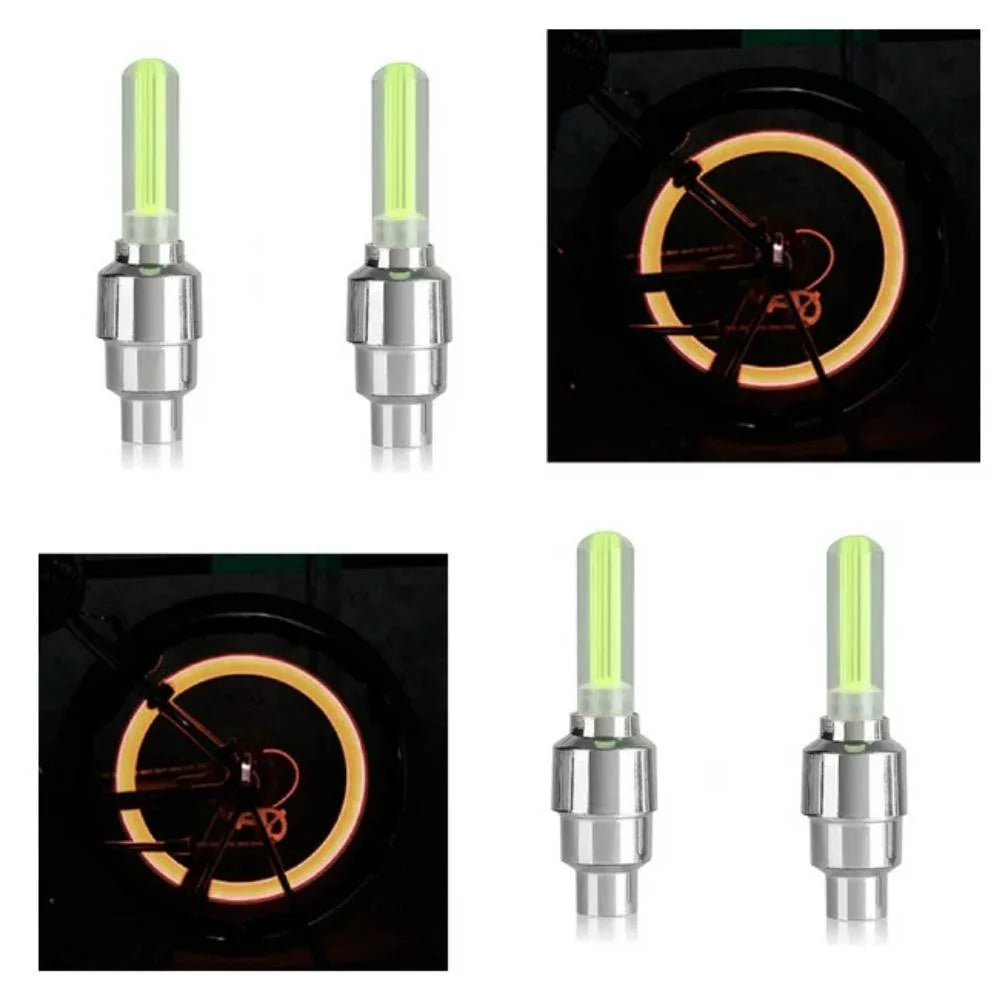 Tire Tyre Valve LED Air Nozzle Green - Pair - High Quality Aluminum Led Tyre Valve Caps | Wheel Tire Covered Protector Dust Cover