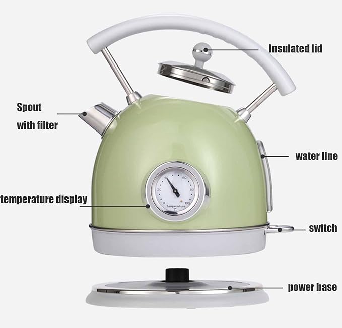 THICK Retro Electric Kettle Temperature Control 1.8L Steel Smart Electric Kettle with Large Capacity (Color: A, Size: One Size )