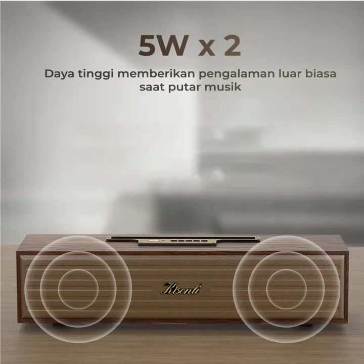 Kisonli G11A Wooden Sound Bar Bluetooth Speaker Pure and Clear Stereo Sound with Deep Bass, Memory Card Input, USB Flash Input, AUX Input, Support FM Radio