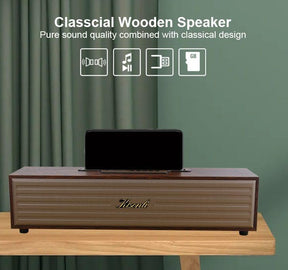 Kisonli G11A Wooden Sound Bar Bluetooth Speaker Pure and Clear Stereo Sound with Deep Bass, Memory Card Input, USB Flash Input, AUX Input, Support FM Radio