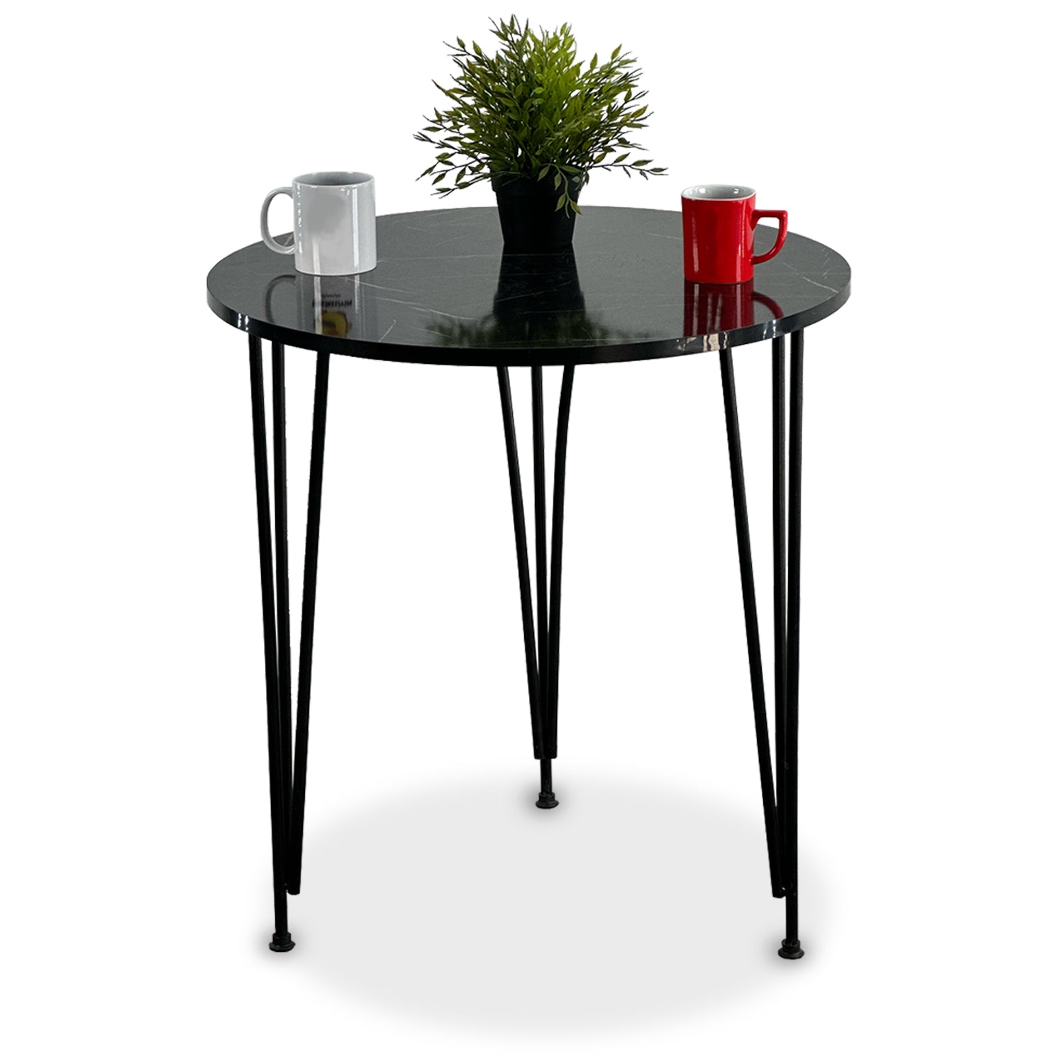 "Modern Round Black Table with Metal Legs – Elegant Dining/Side Table"