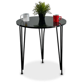 "Modern Round Black Table with Metal Legs – Elegant Dining/Side Table"