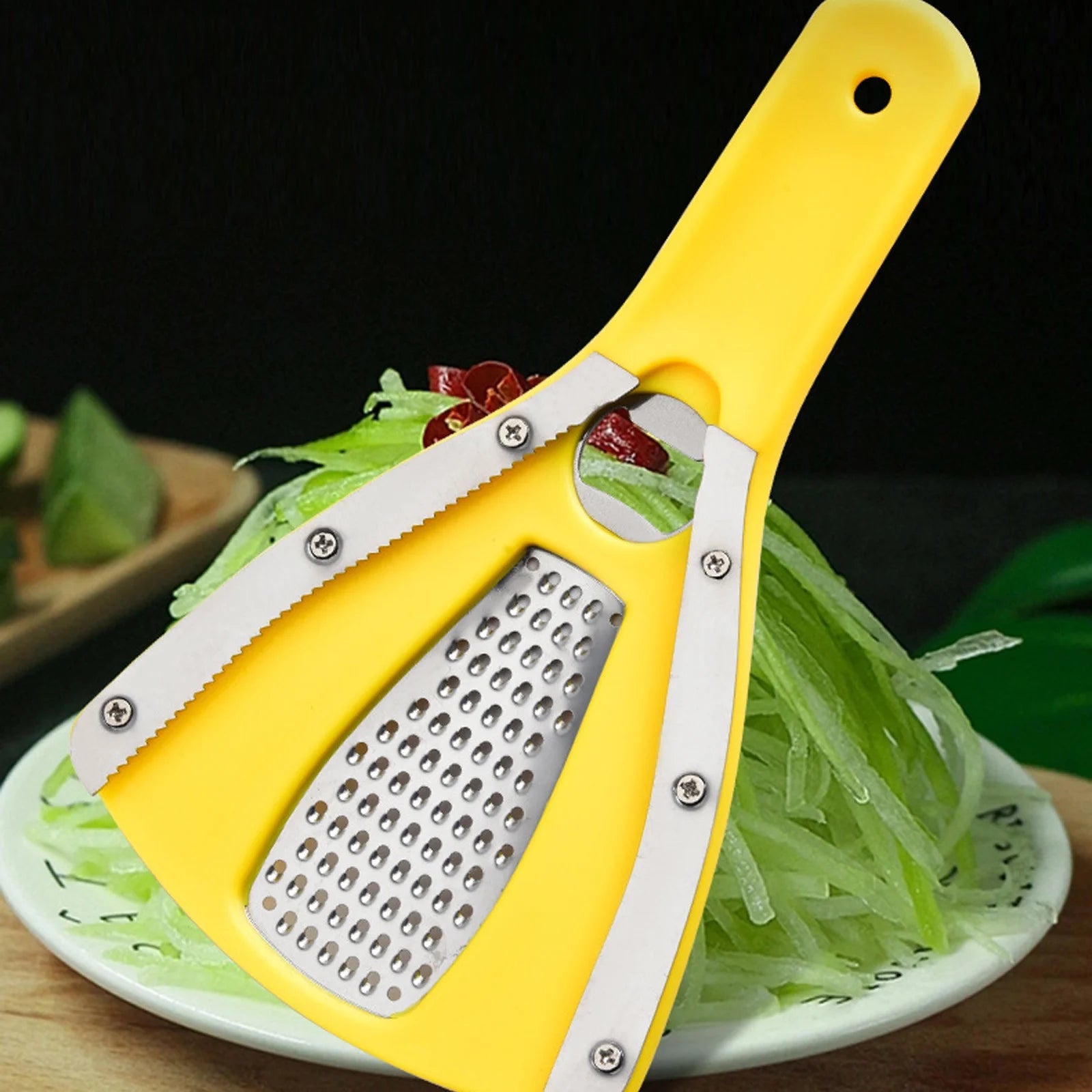 2 in 1 Bottle Openers and Slicer for Kitchen, Multifunctional Vegetable Slicer Veggie Slicer, Vegetable Cutter, Julienne Shredder for Small Job In Kitchen, Kitchen Gadgets, Yellow