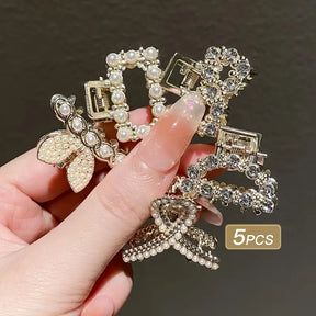 5pcs Alloy Rhinestone Imitation Pearl Exquisite Hair Clip