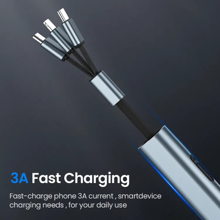 Metal 3 In 1 2.4a Fast Charging USB Cable For iPhone Samsung Huawei Hidden Multi Retractable Micro Usb C Charger Cable