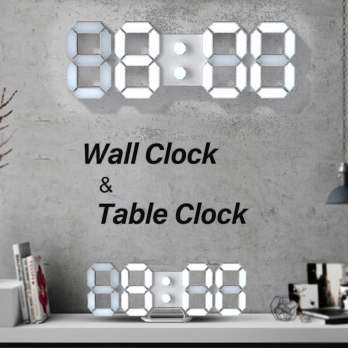 3D LED Digital Clock Snooze Bedroom Desk Alarm Clocks Hanging Wall Clock Calendar Thermometer Voice Control Backlight Time Temperature Display For Bedroom Office Living Room Home Decor Gift