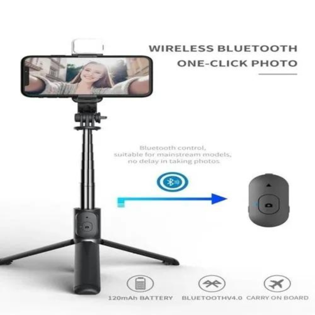 Bluetooth Integrated Selfie Stick with Light and Bluetooth Remote Control