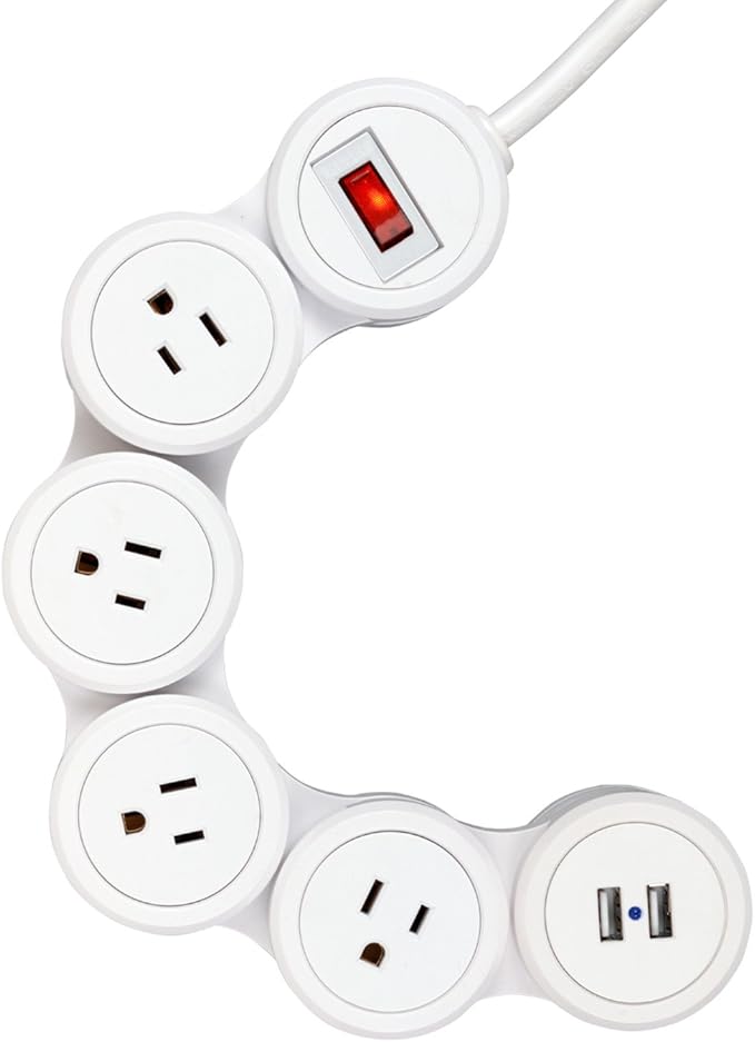 Flexigon 78317 Surge Protector Power Strip, 4 3-Prong Grounded Outlets, 2 USB Ports, 3.1A Combo, White Finish, 6ft Power Cord