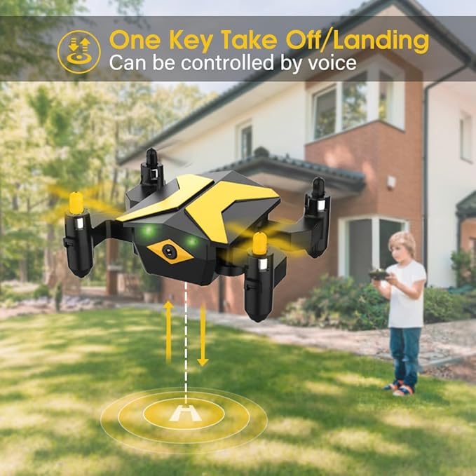 Mini Drone with Camera Drones for Kids Beginners, RC Quadcopter with App FPV Video, Voice Control, Altitude Hold, Headless Mode, Trajectory Flight, Foldable Kids Drone Boys Gifts Girls Toys-Yellow