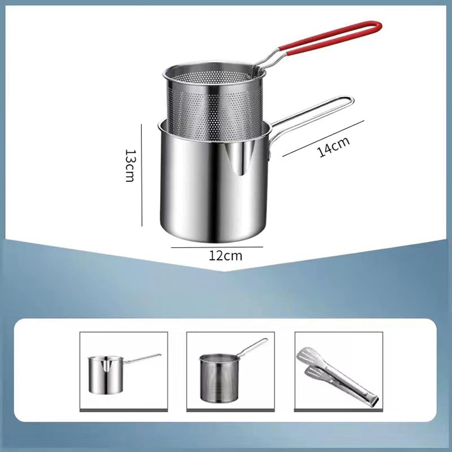 Deep Frying Pan Kitchen Accessories Mini Fryer Practical Oil Fryer Cooking Pot with Strainer Basket,