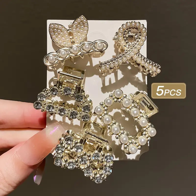 5pcs Alloy Rhinestone Imitation Pearl Exquisite Hair Clip