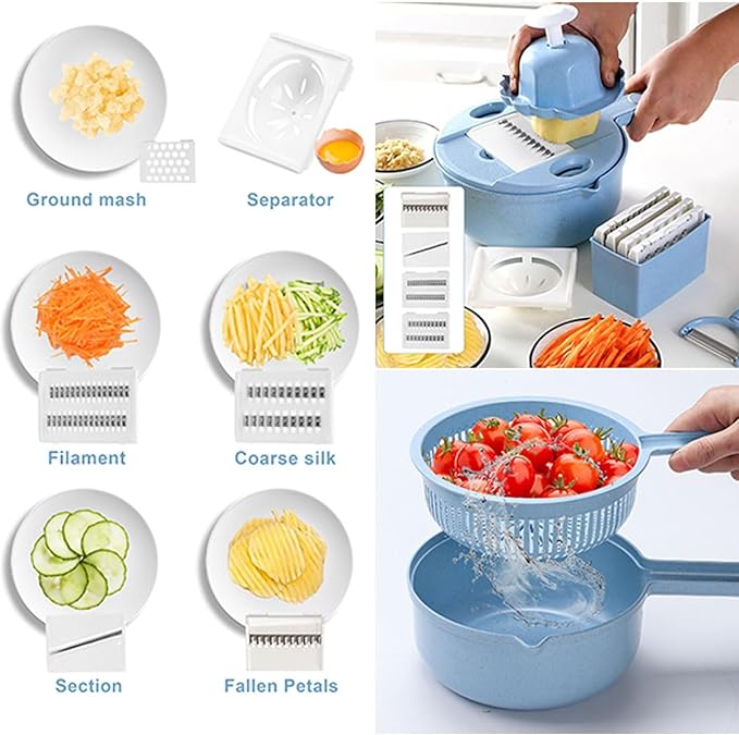 Food Chopper, Multi Function Food Chopper, 12 In 1 Multi-Function Vegetable Chopper with Container