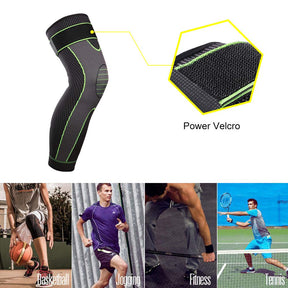 Leg Compression Sleeve with Compression Strap 1 Pack, Long Knee Brace Leg Sleeve Support for Men Women Running Basketball Football Cycling