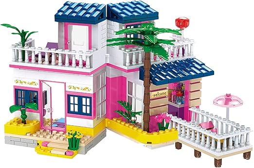 DEFICOSY Girls House Building Sets Seaside Villa Building Blocks Toys with Flowers, Trees and Plants, Friends Beach Hut Building Kit for Kids and Girls Aged 6 and up 360 Pieces