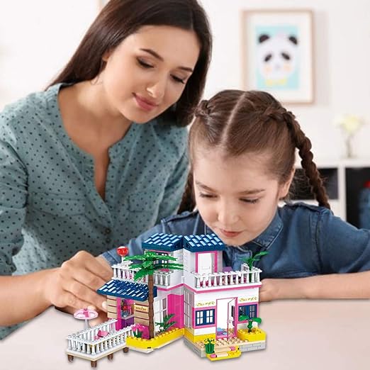 DEFICOSY Girls House Building Sets Seaside Villa Building Blocks Toys with Flowers, Trees and Plants, Friends Beach Hut Building Kit for Kids and Girls Aged 6 and up 360 Pieces