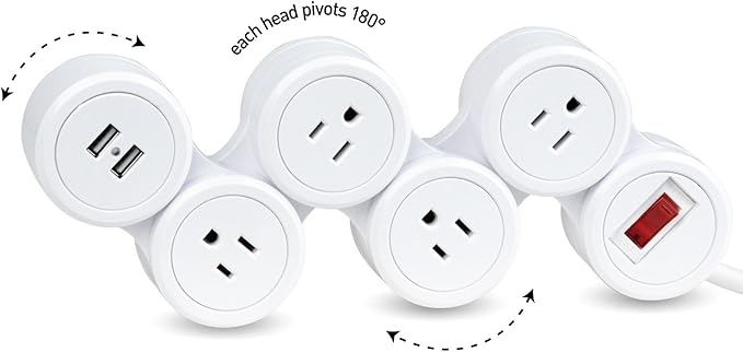 Flexigon 78317 Surge Protector Power Strip, 4 3-Prong Grounded Outlets, 2 USB Ports, 3.1A Combo, White Finish, 6ft Power Cord