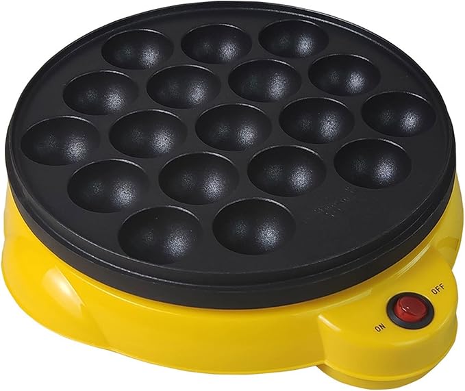 18 Holes Electric Takoyaki Machine, Octopus Ball Takoyaki Pans, Cookies, Cake Pop, Puff, Bubble Egg Waffle, Non-stick Electric Takoyaki Grill, One Button On/Off (Yellow)