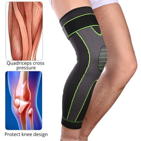 Leg Compression Sleeve with Compression Strap 1 Pack, Long Knee Brace Leg Sleeve Support for Men Women Running Basketball Football Cycling