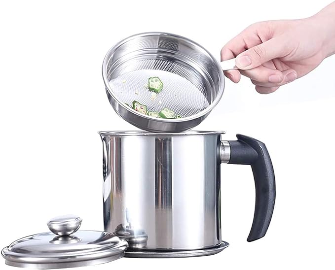 Oil Jug - Stainless Steel Oil Filter Pot - Fat Separator and Storage Container - Innovative Kitchen Tool