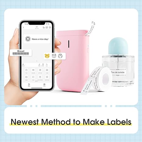 Label Maker Machine D11 Label Printer Tape Included, Portable Wireless Connection, Multiple Templates Available for Phone, Easy to Use, Office, Home, Organization