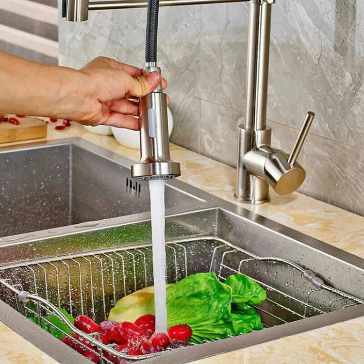 Kitchen Tap, Kitchen Sink Mixer Tap 360° Swivel Pull Out Spray Head, Kitchen Taps Single Handle 2-Modes Sprayer, Spring Kitchen Faucet Brushed Nickel