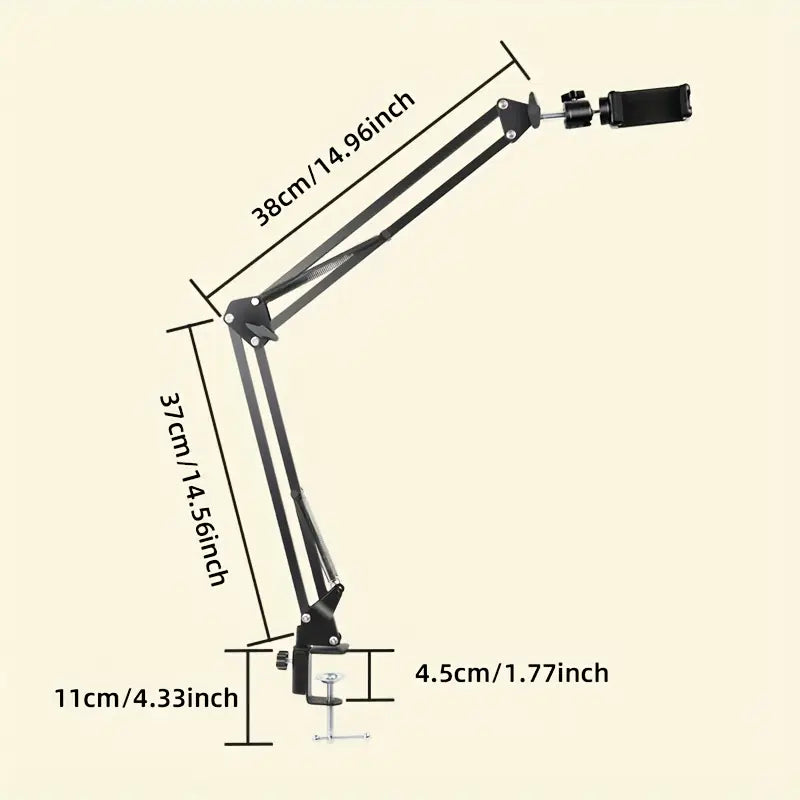 Lomoo Iron Cantilever Mobile Phone Holder, 360 Degree Rotation, Adjustable Angle & Height, Foldable Design, with Desktop Stand for Live Streaming, Teaching & Recording