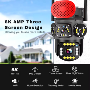 4MP WiFi IP PTZ Camera Three Screen View Cam Auto Tracking Full Color Night Vision Outdoor CCTV Security Surveillance Cameras