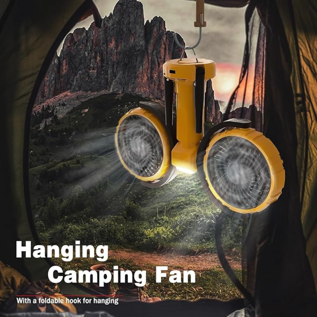 Civikyle Double Head Camping Fan with Light Rechargeable Oscillating Tent Fan Camping