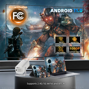 Android 11 Gaming Projector Home Theater Senima Wireless Gaming Controller Dual WiFi 1280*720p for Miracast/youtube/disney+