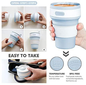 Stylish Collapsible Coffee Cup Silicone with Lid - Multicolor