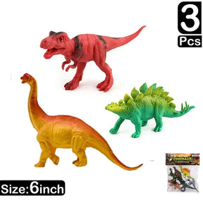 3 Pcs Set - Large Size 6 inch World Jurassic Park Dinosaur Toys - Wild Animal Figure Jungle Zoo Dinosaurs Toy Set For Kids Boys and Girls - 10cm / 4 Inch
