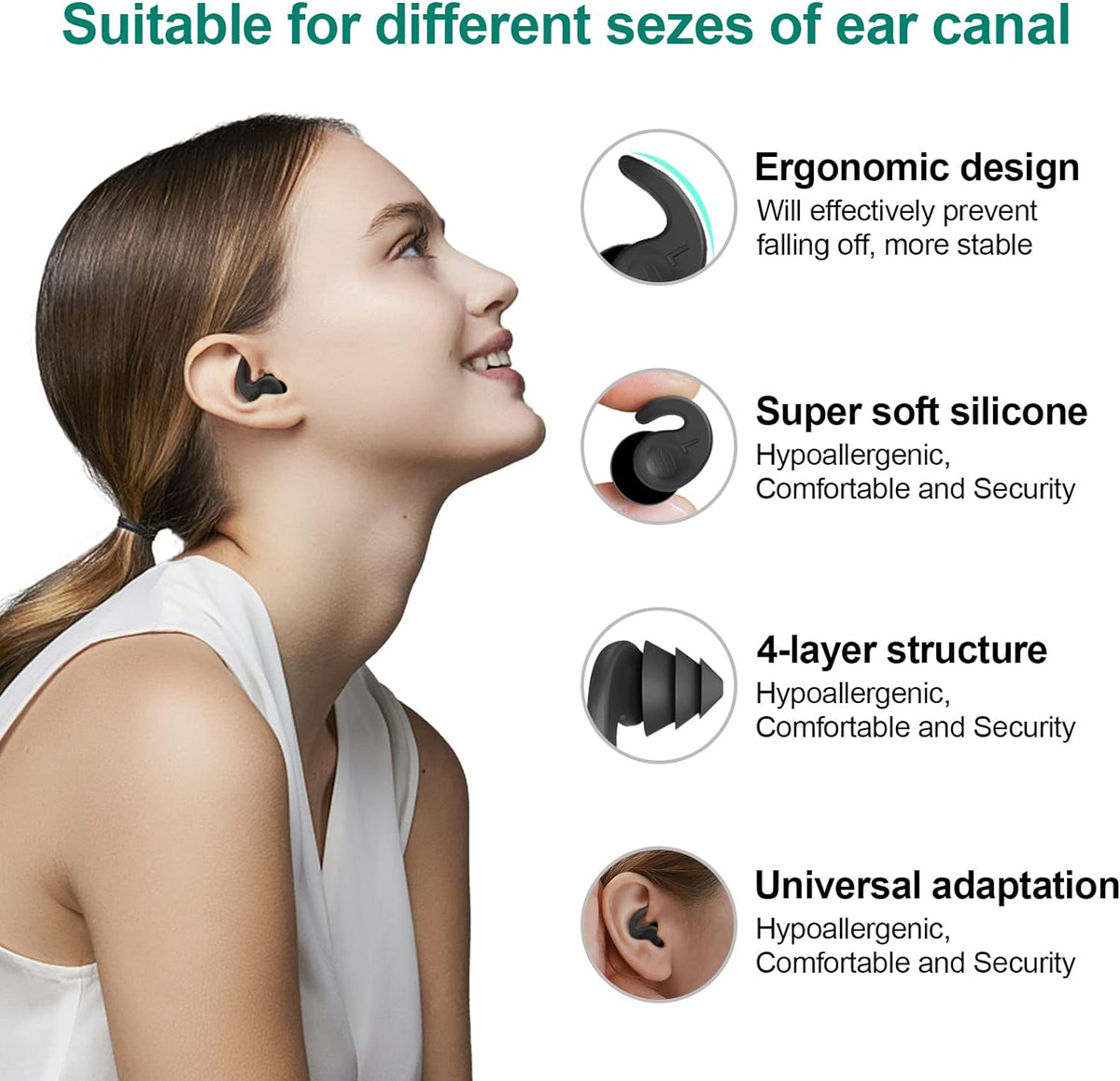 Swimming Ear Plugs, 3 Pairs Great Waterproof Ultra Comfy Earplugs, Reusable Silicone Ear Plugs for Swimming Surfing Snorkeling and Other Water Sports (Adults & Teens 14+)
