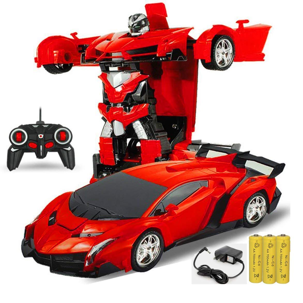 SUPER TOY Remote Control Convertible Transform Robot Car Toy for Boys RC Sports Model Car to Robot Deformation Toy with LED Light and Rechargeable Battery for Kids Birthday Gift (Multicolor)