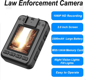 Mini Body Camera Video Recorder, Waterproof Wearable Video Recorder with Night Vision, HD1080P,9-10 HR Battery Life, 2.0 inch Screen, for Law Enforcement，Security Guard，