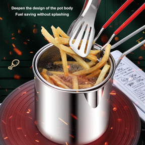 Deep Frying Pan Kitchen Accessories Mini Fryer Practical Oil Fryer Cooking Pot with Strainer Basket,