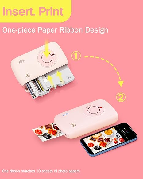 HPRT CP2100 Portable Photo Printer for iPhone and Android, 2.1x3.4 Mini Color Instant Printer, Bluetooth 5.0, Type-C Charging, Dye-Sublimation Technology, 10 Starter Sheets